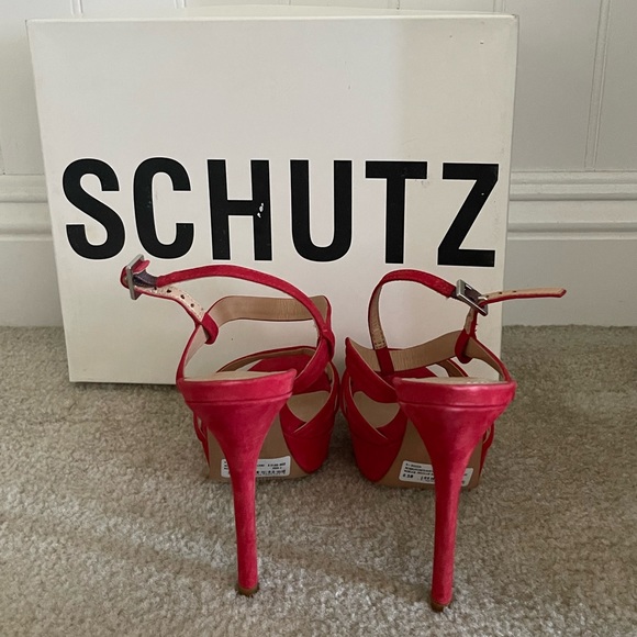NEW • Schutz • Bogga Strap Suede Sandal Pumps (Red) - Picture 5 of 8